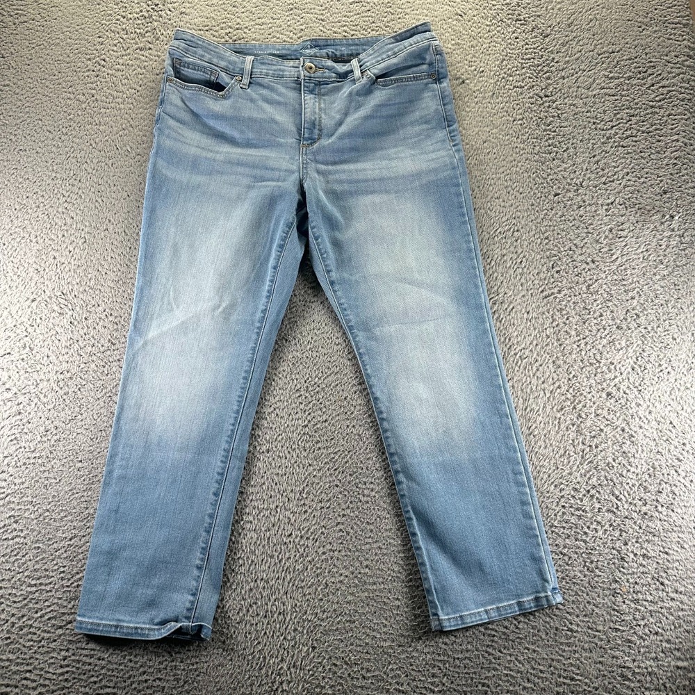 St. John's Bay Jeans Women 14P Blue Cotton Denim Straight Faded Stretch Workwear
